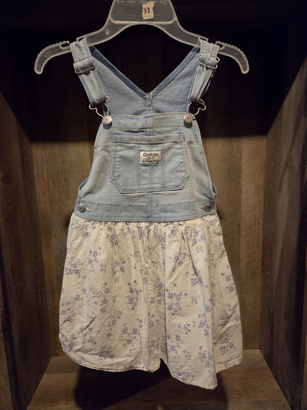 OshKosh B'gosh Light Blue Denim Bib Overalls with Cream Floral Skirt